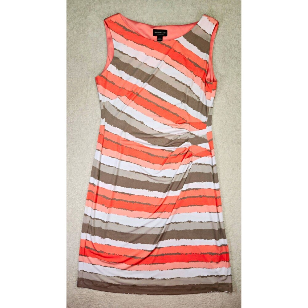 Connected Apparel Women's Size 16 Sheath Dress Sleeveless Striped Stretch Ruched